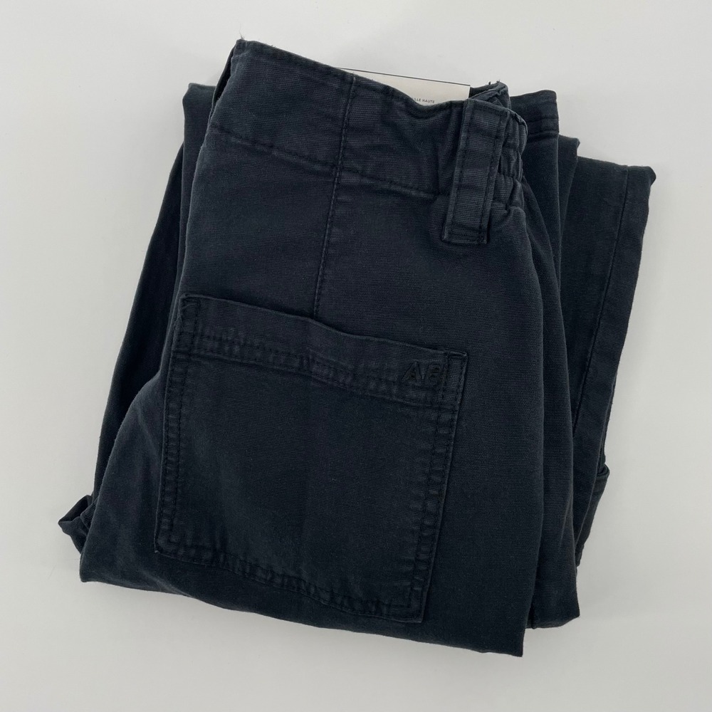 American Eagle High-Rise Straight Cargo Pants Black Stretch Size 000 23W NEW